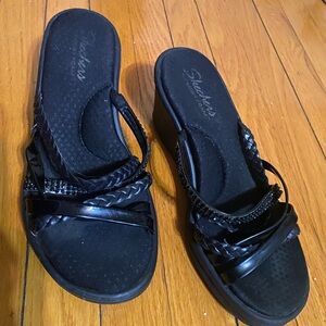 Skechers Women's Black Wedge Sandals